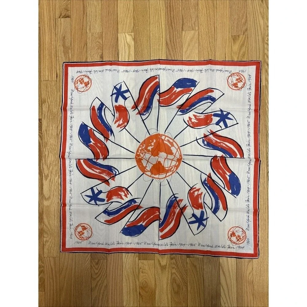 Vintage 1964-1965 New York World's Fair Souvenir Scarf Flags Globe